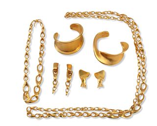 A set of Robert Lee Morris matte gold jewelry