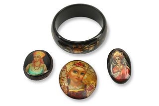 A collection of Russian painted jewelry