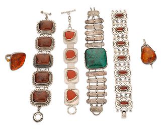 A group of sterling silver and hardstone jewelry