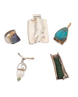 A group of studio jewelry
