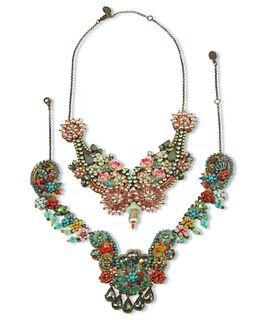 Two statement vintage Michal Negrin embellished necklaces