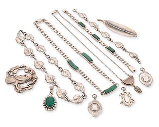 A group of sterling silver jewelry