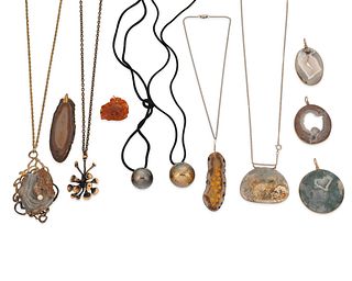 A group of pendants including geodes