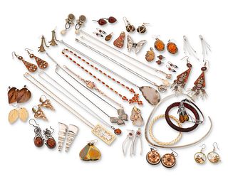 A group of jewelry including amber