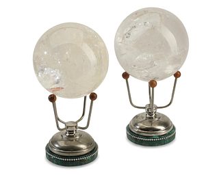 A pair of Art Moderne rock crystal spheres