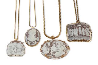 A group of vintage cameo necklaces