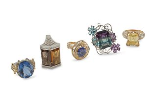 A group of sterling silver and gemstone cocktail rings
