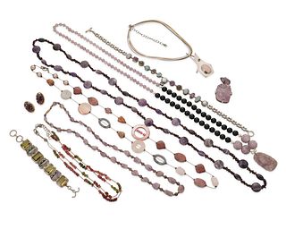 A group of hard stone jewelry