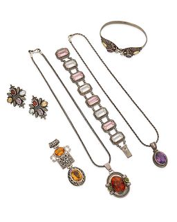 A group of sterling silver and stone jewelry
