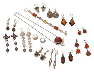 A large group of sterling silver and gem jewelry