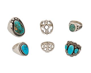 A group of Southwest-style silver rings