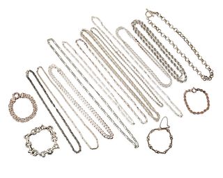 A large group of sterling silver chains