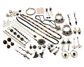 A group of silver and stone set jewelry