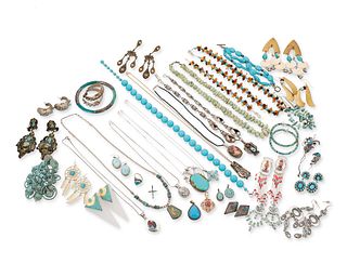 A large group of jewelry including silver and turquoise
