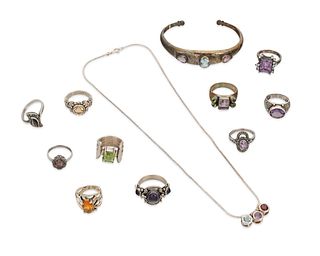 A group of sterling silver and gem jewelry