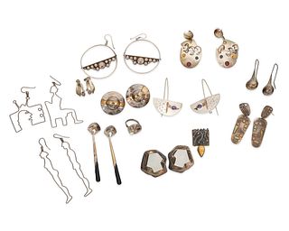 A group of sterling silver and set stone jewelry