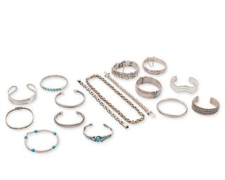 A group of sterling silver jewelry