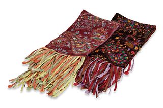 Two Etro embroidered velvet scarves