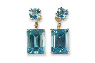 A pair of 14k gold London Blue topaz drop earrings