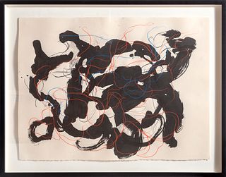 Karl Klingbiel, Black Abstract with Red and Blue, Ink on Paper