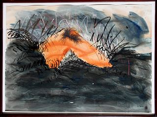 Jody Pinto, Orange Leg Landscape, Watercolor, gouache, graphite, crayon on paper