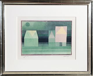 Paul Klee, Drei Hauser Grun-violette Stufung (Troi Maisons Gradation vert-violet), Pochoir