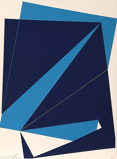 Cris Cristofaro, Untitled - Navy and Blue Rectangles, Screenprint on Arches Paper