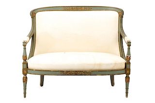 Louis XVI Style Polychromed Fauteuil Settee