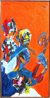 Rene Brochard, Faces de Jazz, New Orleans, Oil and Metal Collage on Board