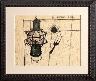 Bernard Buffet, Ourisns et Lampe a Petrole from Portfolio Douze Aquarelles, Lithograph with pochoir