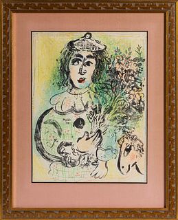 Marc Chagall, The Clown with Flowers, Lithograph