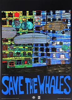 Friedensreich Hundertwasser, Save the Whales, Offset Lithograph with Foil Embossing