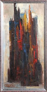 Edith Montlack, Towering City, Oil on Canvas
