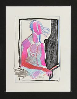 Jean-Jacques Vergnaud, Portrait in Pink, Gouache on Paper