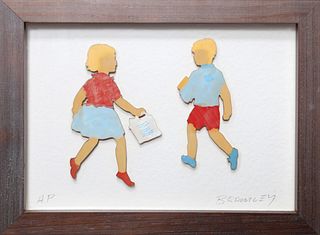 David Bromley, Girl and Boy Shopping, Wood Collage Multiple