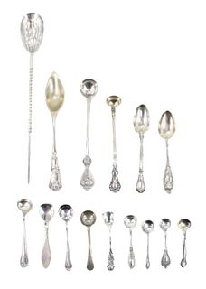 (15) Pcs of Sterling & Coin Salt/Serving Spoons