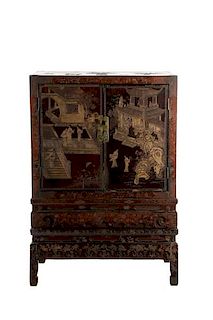 Carved Chinoiserie Motif Rosewood Cabinet on Stand