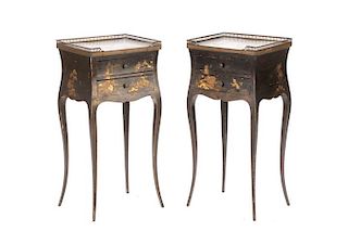 Pair, French Lacquered Chinoiserie Night Stands