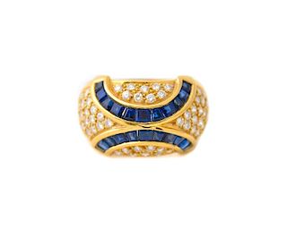 Ladies Custom 18k Gold, Sapphire, & Diamond Ring