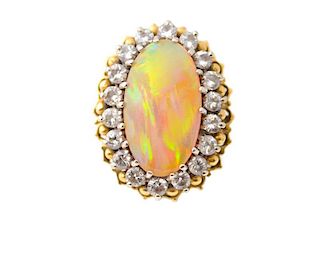 18k Yellow & White Gold Ring w/ Opal & Diamonds