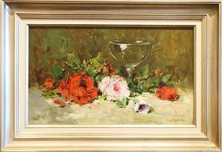 Gerhard Arnold "Mixed Flowers & Wine Glass"