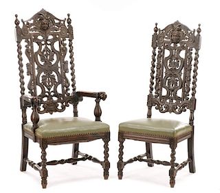 Pair, Ebonized His & Hers Barley Twist Hall Chairs