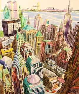 "New York City View", Mixed Media, Signed Pierre