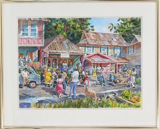 Herbie Rose "Market Scene" Watercolor