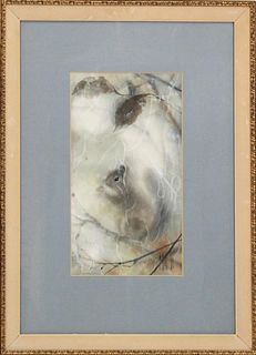 20th C. Signed Watercolor of a Squirrel