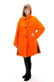 Saks Fifth Avenue Orange Chinchilla Fur Coat