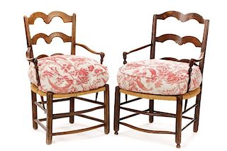 Pair, French Provincial Oak Ladderback Chairs