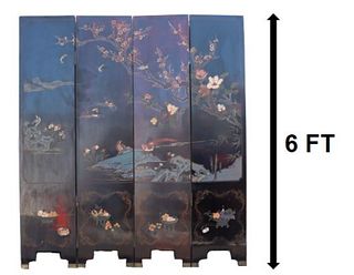 Chinese Black Lacquer Four-Fold Coromandel Screen