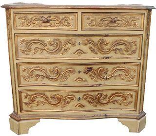 Baroque Style Painted & Gilt Chest of Drawers.