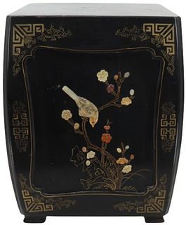 Chinese Mineral Mounted Black Lacquer Stool